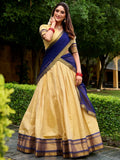 Beautiful Navy Blue Zari Weaving Kanjivaram Traditional Half Saree Lehenga