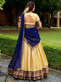 Beautiful Navy Blue Zari Weaving Kanjivaram Traditional Half Saree Lehenga