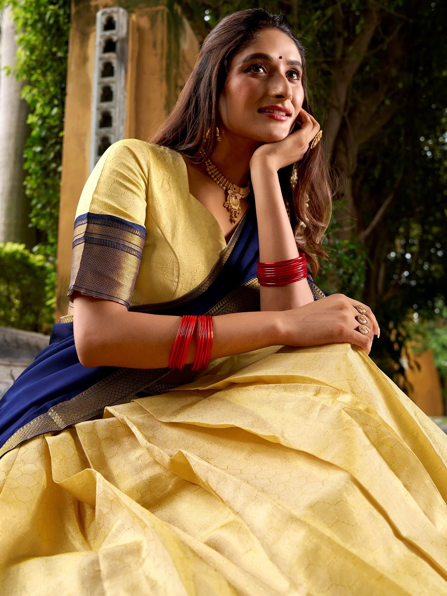 Beautiful Navy Blue Zari Weaving Kanjivaram Traditional Half Saree Lehenga