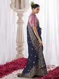 Beautiful Navy Blue Zari Weaving Silk Engagement Wear Saree - Zeel Clothing