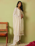 Beautiful Off-White Bead Work Organza Silk Pant Suit With Dupatta - Zeel Clothing