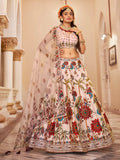 Beautiful Off-White Floral Printed Art Silk Wedding Wear Lehenga Choli - Zeel Clothing