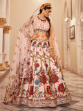 Beautiful Off-White Floral Printed Art Silk Wedding Wear Lehenga Choli - Zeel Clothing