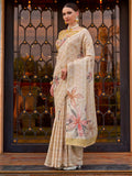 Beautiful Off-White Printed Silk Traditional Saree With Blouse - Zeel Clothing