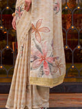 Beautiful Off-White Printed Silk Traditional Saree With Blouse - Zeel Clothing