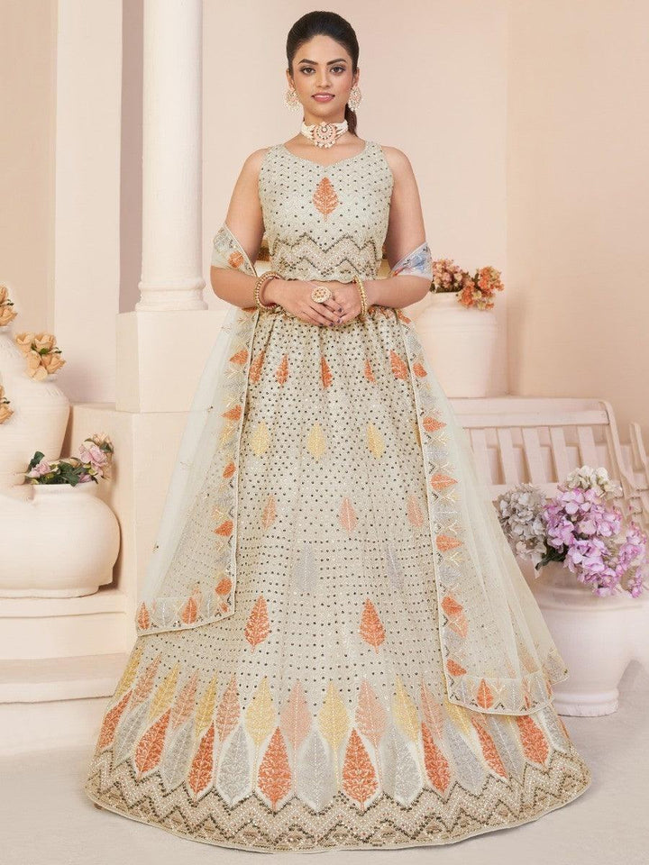Beautiful Off-White Sequence work Net Wedding Wear Lehenga Choli
