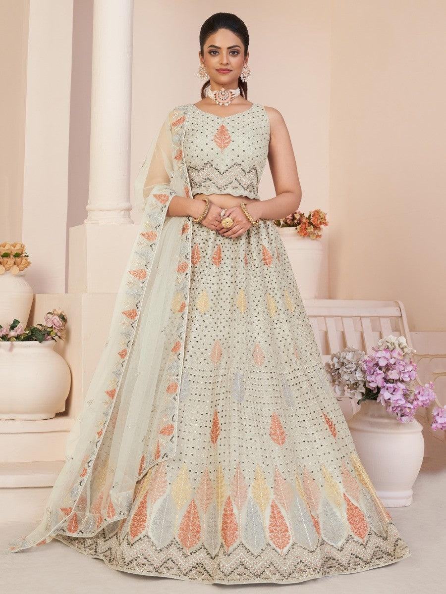 Beautiful Off-White Sequence work Net Wedding Wear Lehenga Choli