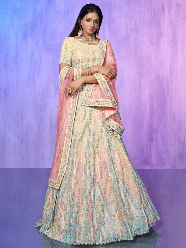 Beautiful Off-White Sequins Organza Lehenga Choli With Dupatta