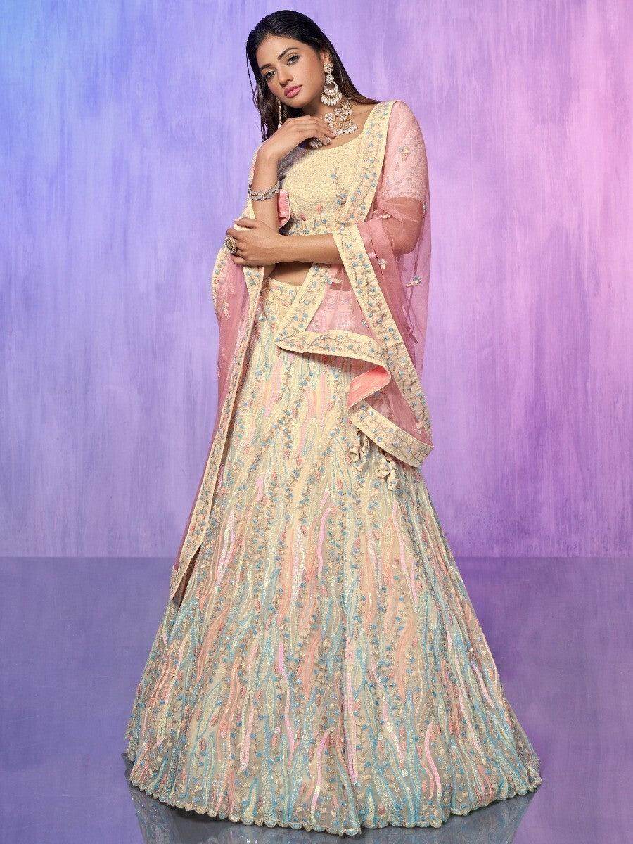 Beautiful Off-White Sequins Organza Lehenga Choli With Dupatta - Zeel Clothing