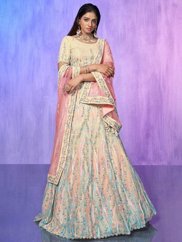 Beautiful Off-White Sequins Organza Lehenga Choli With Dupatta - Zeel Clothing