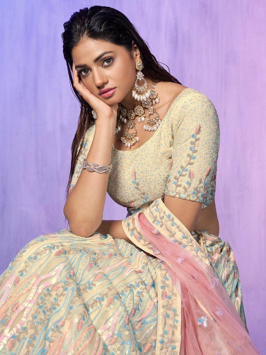 Beautiful Off-White Sequins Organza Lehenga Choli With Dupatta - Zeel Clothing
