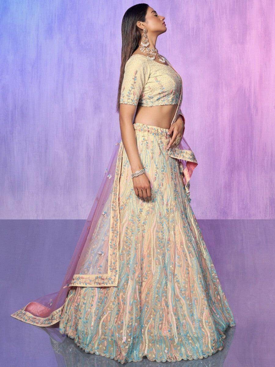 Beautiful Off-White Sequins Organza Lehenga Choli With Dupatta - Zeel Clothing