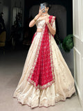 Beautiful Off-White Silk Wedding Lehenga Choli With Bandhani Dupatta - Zeel Clothing