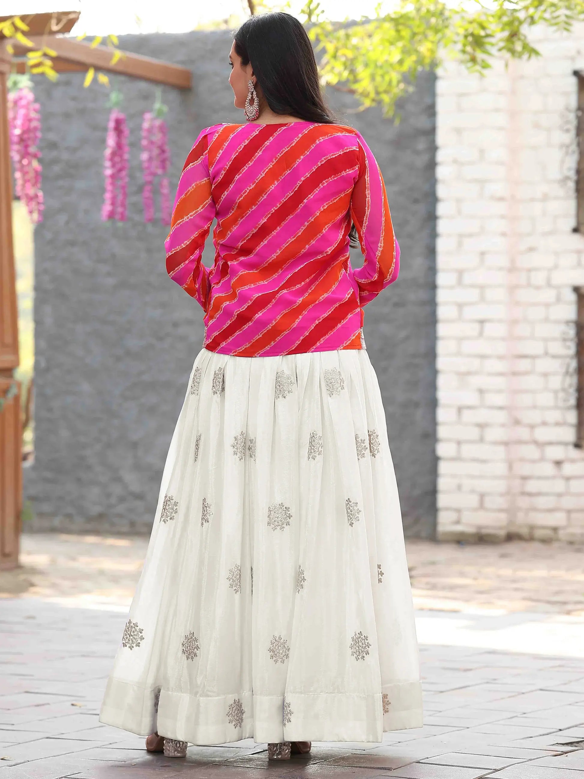 Beautiful Off-White Thread Embroidered Chinon Silk Gown With Printed Jacket - Zeel Clothing