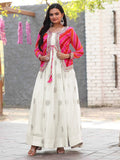 Beautiful Off-White Thread Embroidered Chinon Silk Gown With Printed Jacket - Zeel Clothing