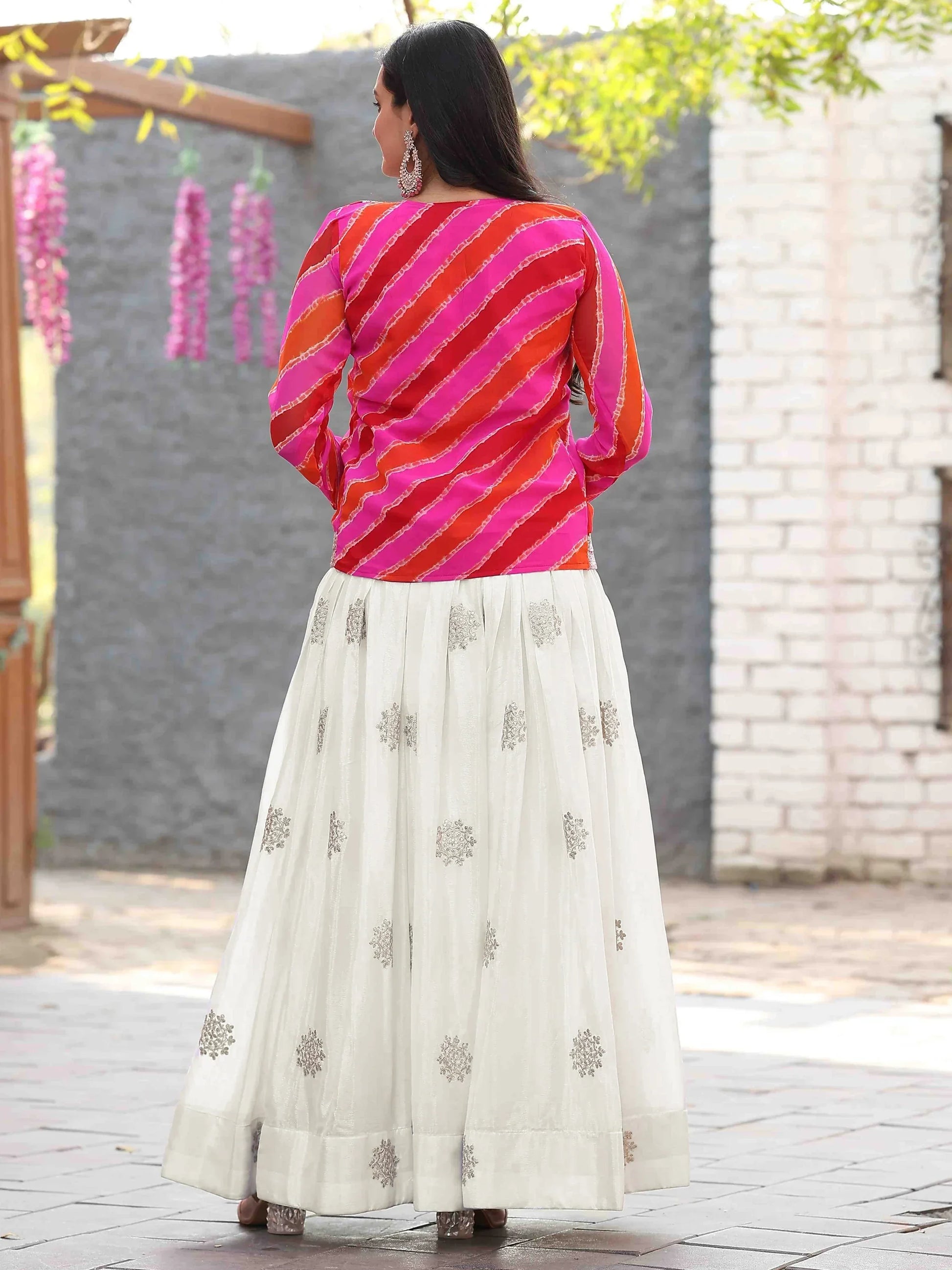 Beautiful Off-White Thread Embroidered Chinon Silk Gown With Printed Jacket - Zeel Clothing