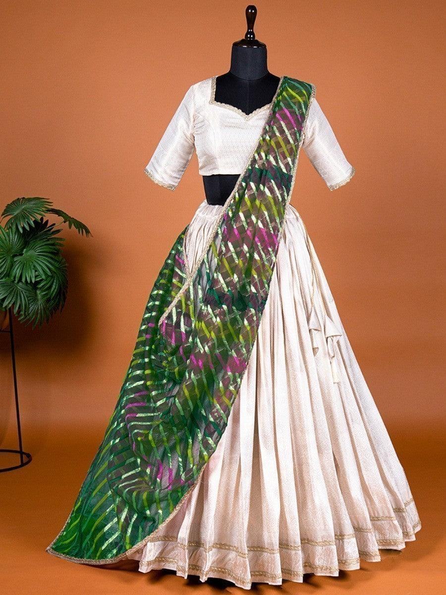 Beautiful Off-White Zari Weaving Silk Lehenga Choli With Dupatta