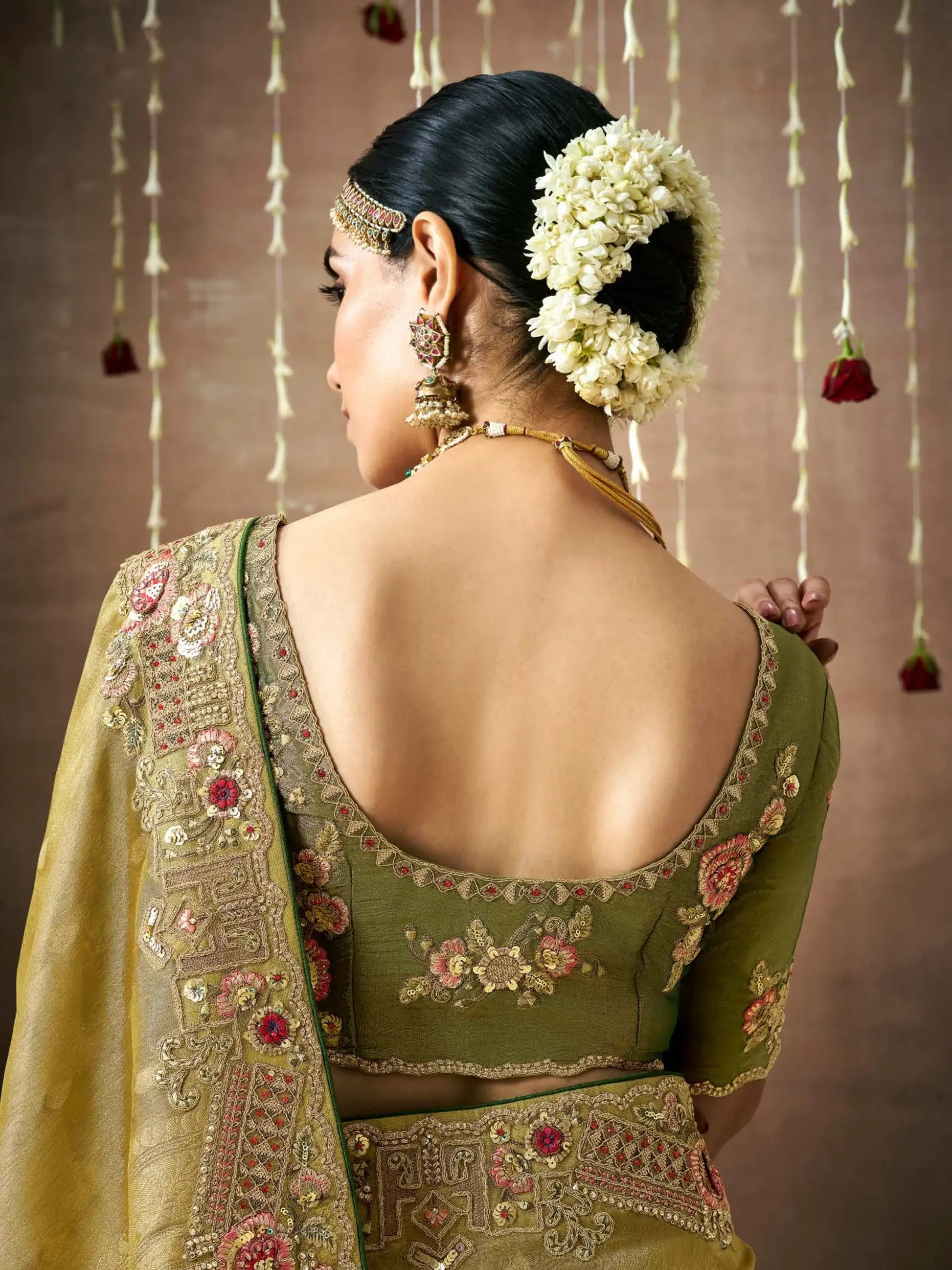 Beautiful Olive Green Heavy Border Work Silk Mehendi Wear Saree - Zeel Clothing