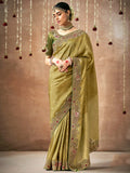 Beautiful Olive Green Heavy Border Work Silk Mehendi Wear Saree - Zeel Clothing