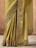 Beautiful Olive Green Heavy Border Work Silk Mehendi Wear Saree - Zeel Clothing