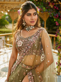 Beautiful Olive-Green Thread Work Satin Mehendi Wear Lehenga Choli - Zeel Clothing