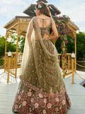 Beautiful Olive-Green Thread Work Satin Mehendi Wear Lehenga Choli - Zeel Clothing