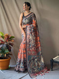 Beautiful Orange Kalamkari Printed Cotton Traditional Saree With Blouse - Zeel Clothing
