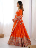 Beautiful Orange Multi Thread Work Crepe Silk Festive Wear Lehenga Choli