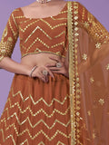 Beautiful Orange Sequins Georgette Wedding Wear Lehenga Choli - Zeel Clothing