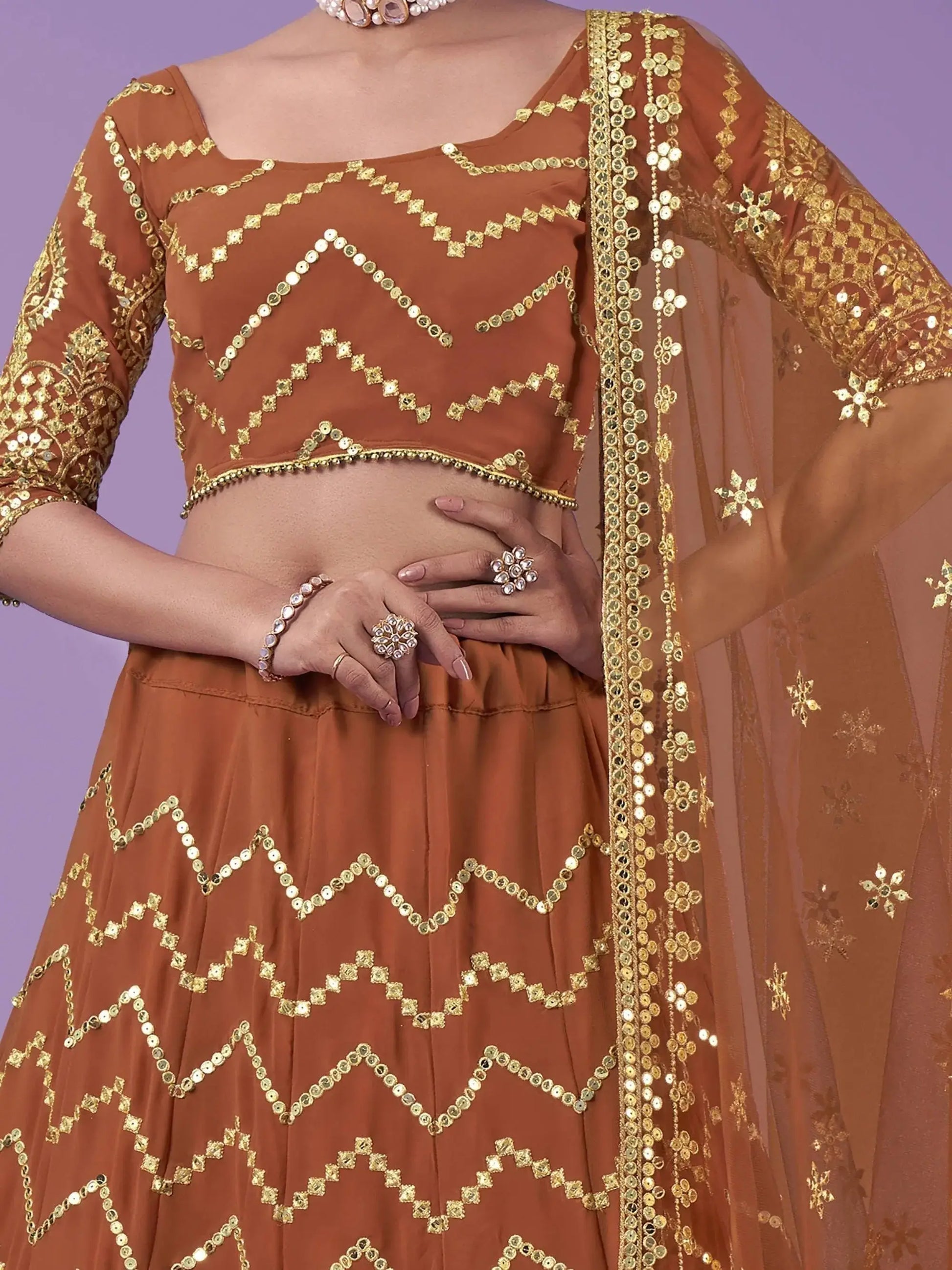 Beautiful Orange Sequins Georgette Wedding Wear Lehenga Choli - Zeel Clothing