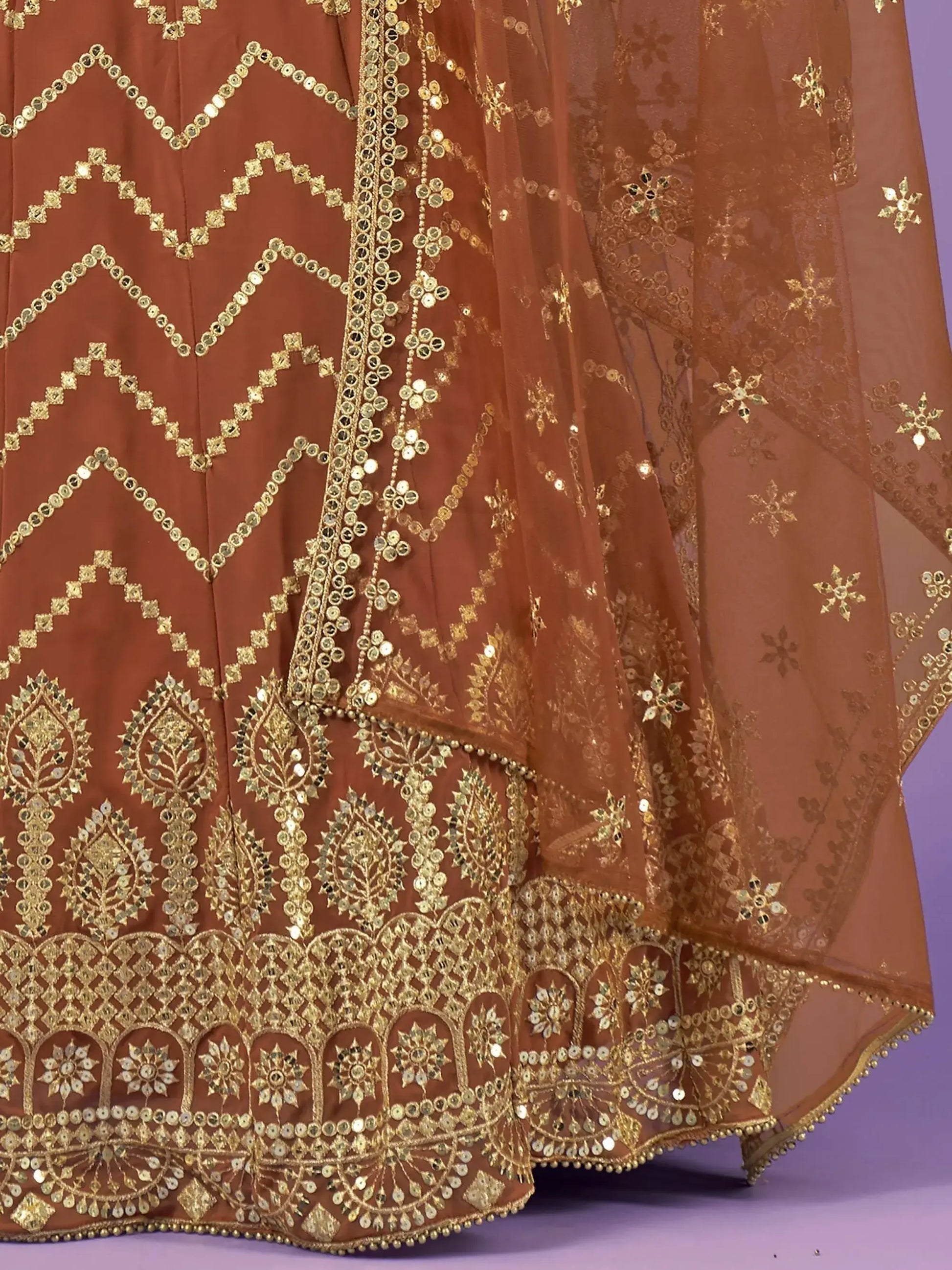 Beautiful Orange Sequins Georgette Wedding Wear Lehenga Choli - Zeel Clothing