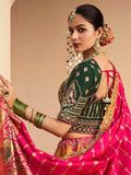 Beautiful Orange Thread Embroidered Banarasi Silk Reception Wear Lehenga Choli - Zeel Clothing