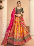 Beautiful Orange Thread Embroidered Banarasi Silk Reception Wear Lehenga Choli - Zeel Clothing