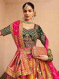 Beautiful Orange Thread Embroidered Banarasi Silk Reception Wear Lehenga Choli - Zeel Clothing