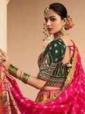 Beautiful Orange Thread Embroidered Banarasi Silk Reception Wear Lehenga Choli - Zeel Clothing