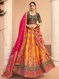Beautiful Orange Thread Embroidered Banarasi Silk Reception Wear Lehenga Choli - Zeel Clothing
