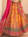 Beautiful Orange Thread Embroidered Banarasi Silk Reception Wear Lehenga Choli - Zeel Clothing
