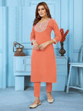 Beautiful Orange Thread Work Rinkal Cotton Summer Special Pant Suit - Zeel Clothing