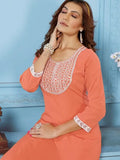 Beautiful Orange Thread Work Rinkal Cotton Summer Special Pant Suit - Zeel Clothing