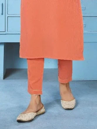 Beautiful Orange Thread Work Rinkal Cotton Summer Special Pant Suit - Zeel Clothing