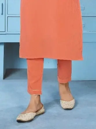 Beautiful Orange Thread Work Rinkal Cotton Summer Special Pant Suit - Zeel Clothing