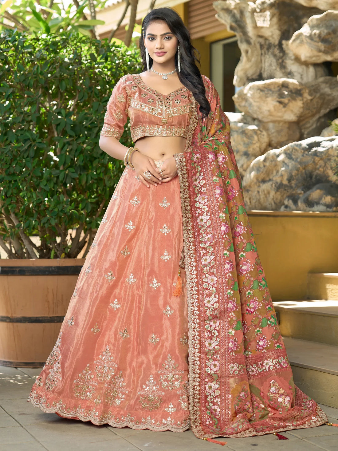 Beautiful Orange Viscose Lehenga Choli With Weaving Dupatta - Zeel Clothing