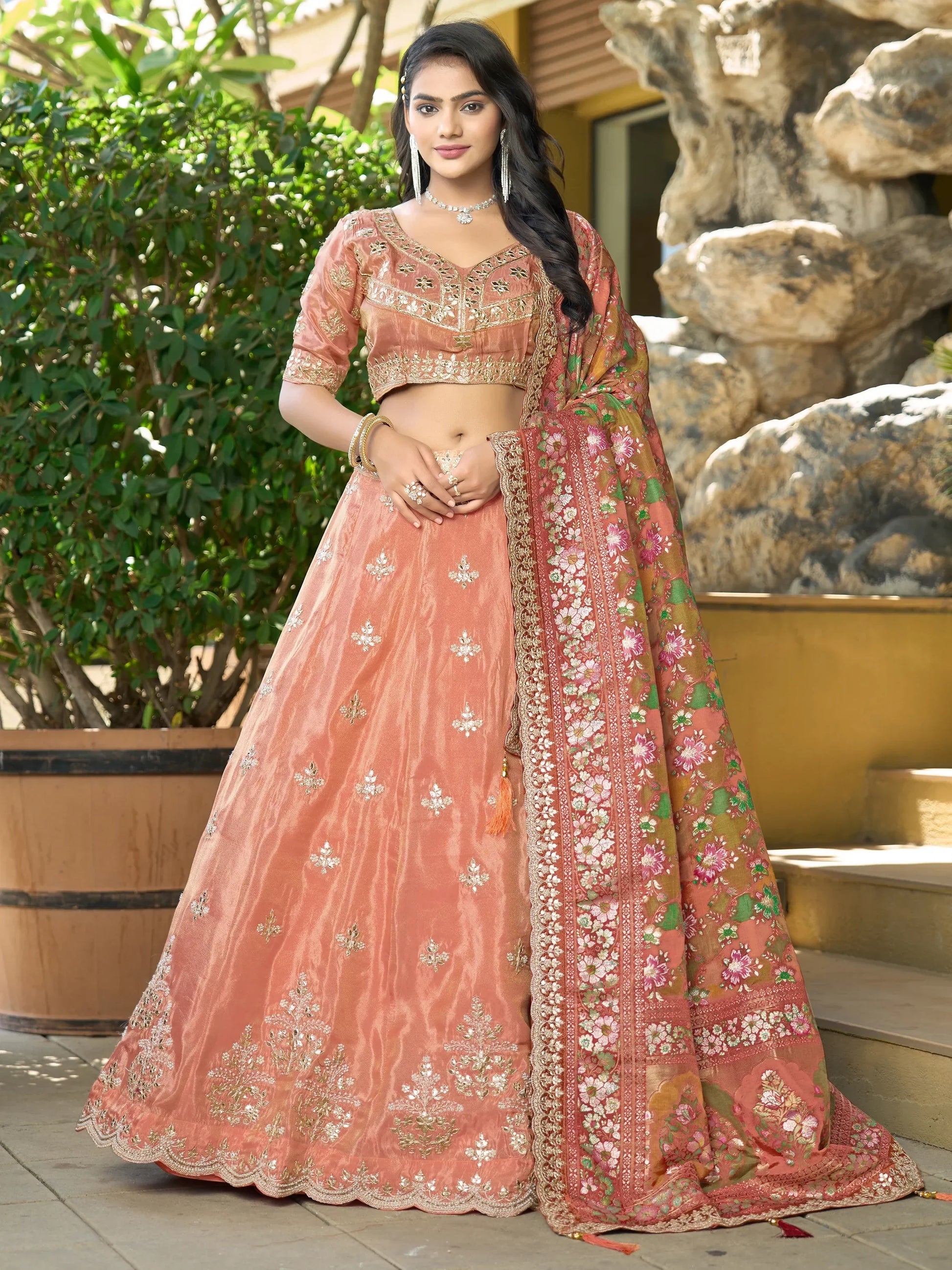 Beautiful Orange Viscose Lehenga Choli With Weaving Dupatta - Zeel Clothing