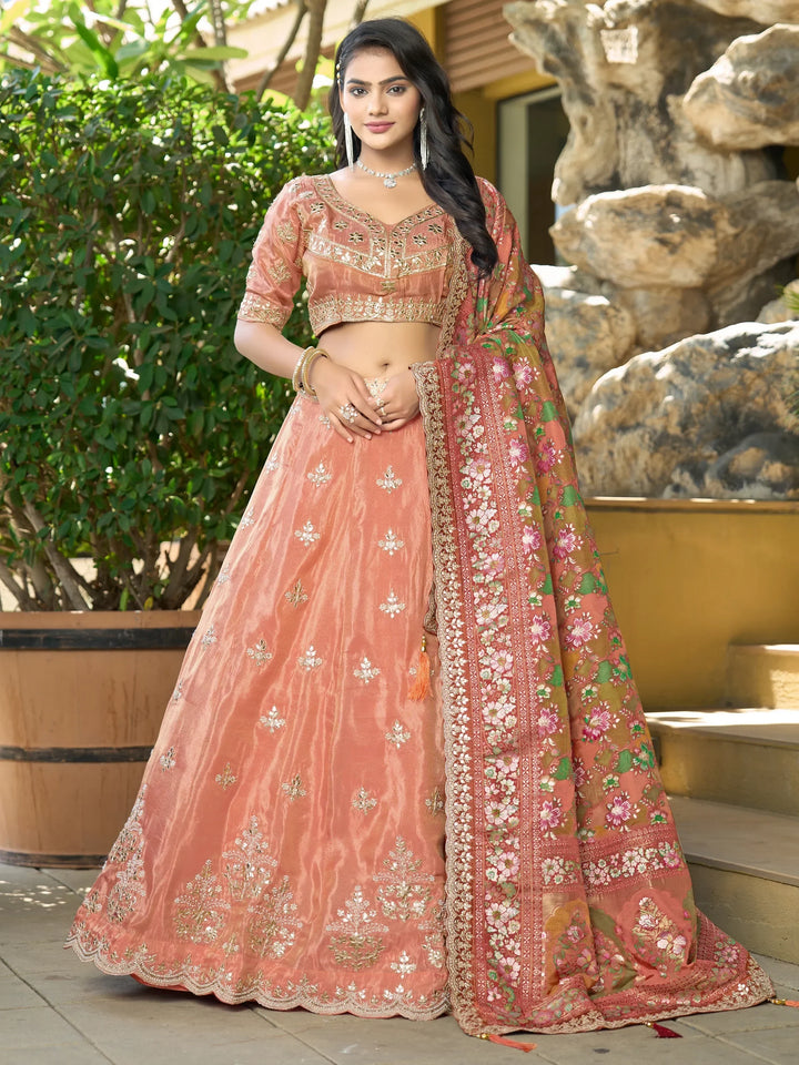 Beautiful Orange Viscose Lehenga Choli With Weaving Dupatta - Zeel Clothing