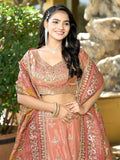 Beautiful Orange Viscose Lehenga Choli With Weaving Dupatta - Zeel Clothing