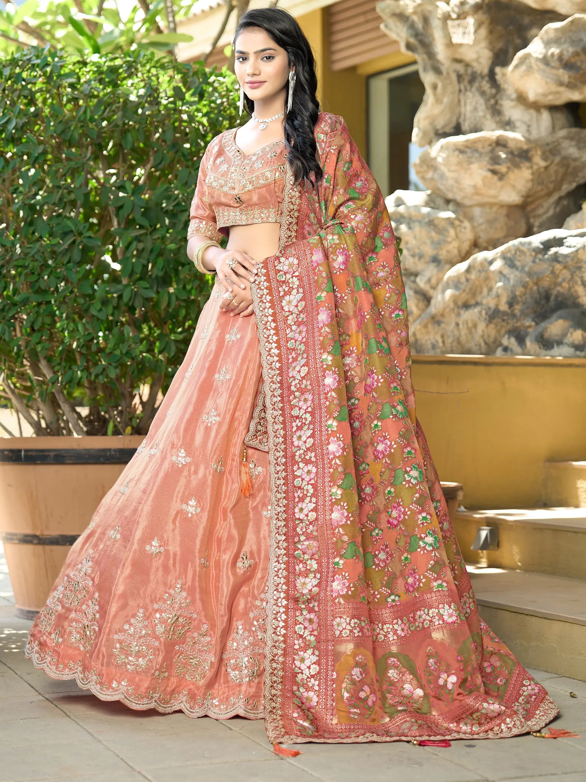 Beautiful Orange Viscose Lehenga Choli With Weaving Dupatta - Zeel Clothing