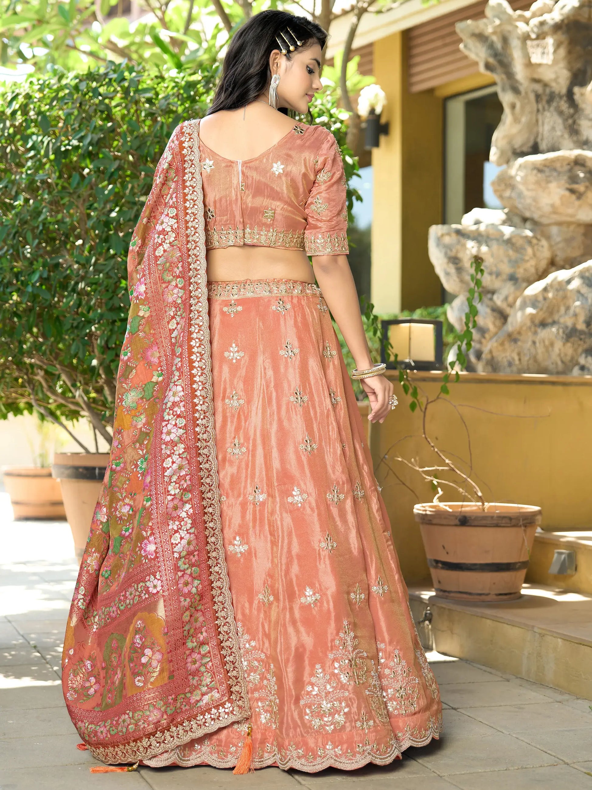 Beautiful Orange Viscose Lehenga Choli With Weaving Dupatta - Zeel Clothing