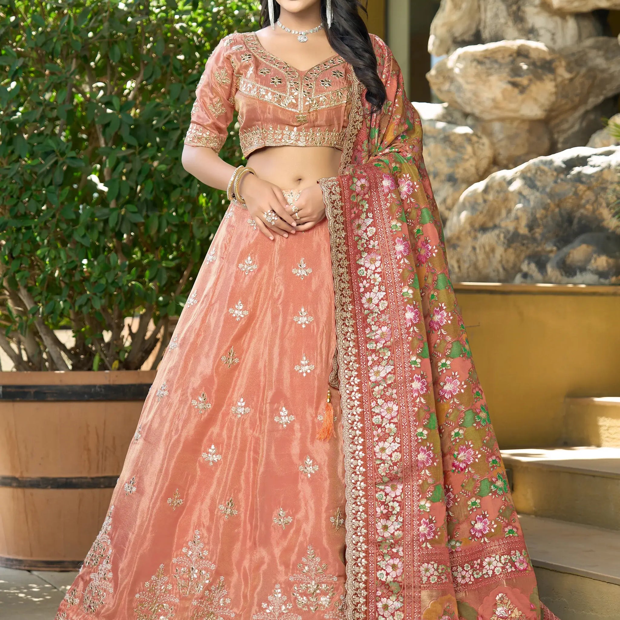 Beautiful Orange Viscose Lehenga Choli With Weaving Dupatta - Zeel Clothing
