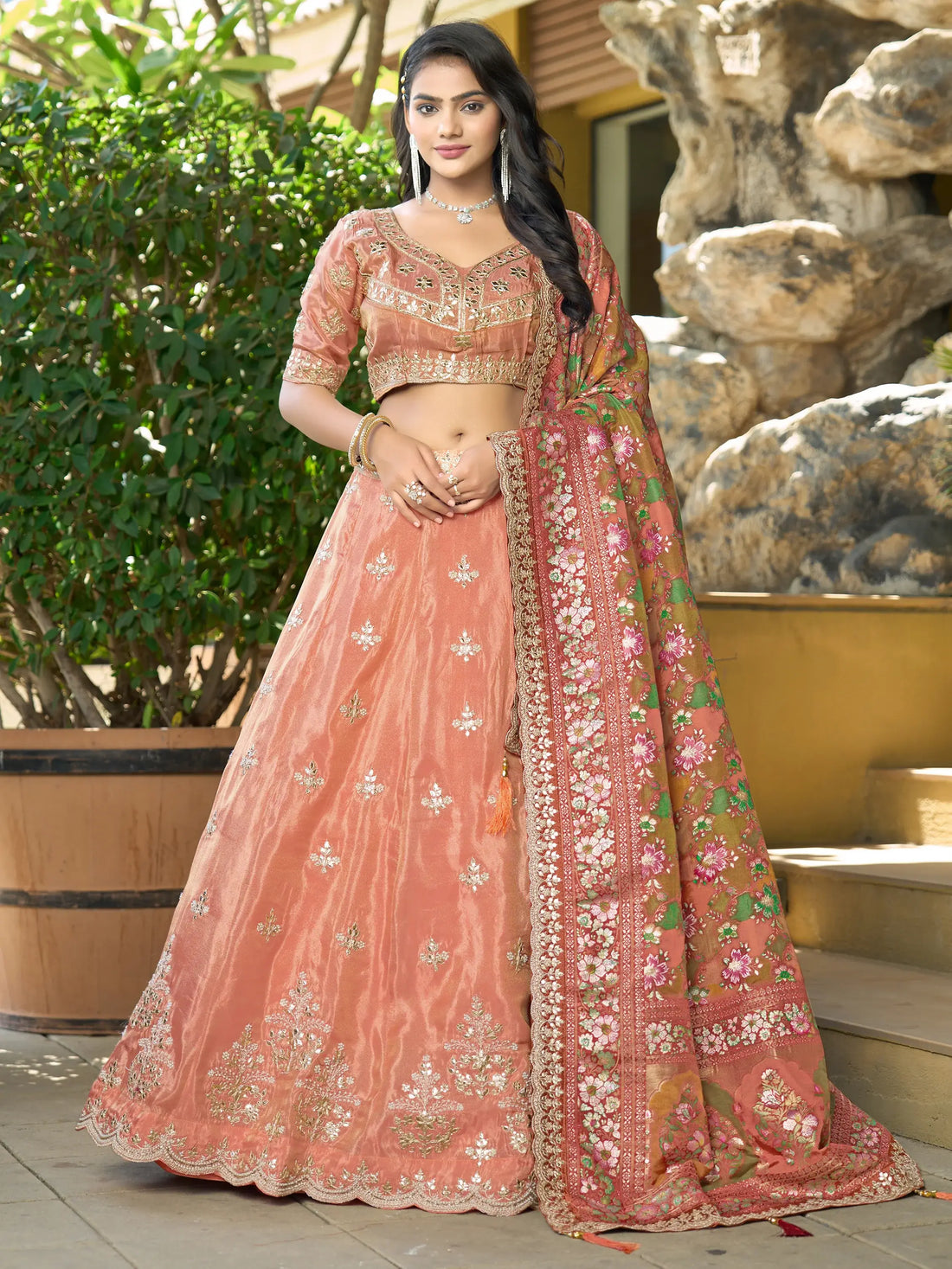 Beautiful Orange Viscose Lehenga Choli With Weaving Dupatta - Zeel Clothing
