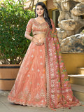Beautiful Orange Viscose Lehenga Choli With Weaving Dupatta - Zeel Clothing